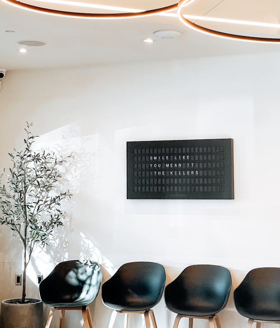 Adyar Dental Clinic patient waiting area with modern seating.